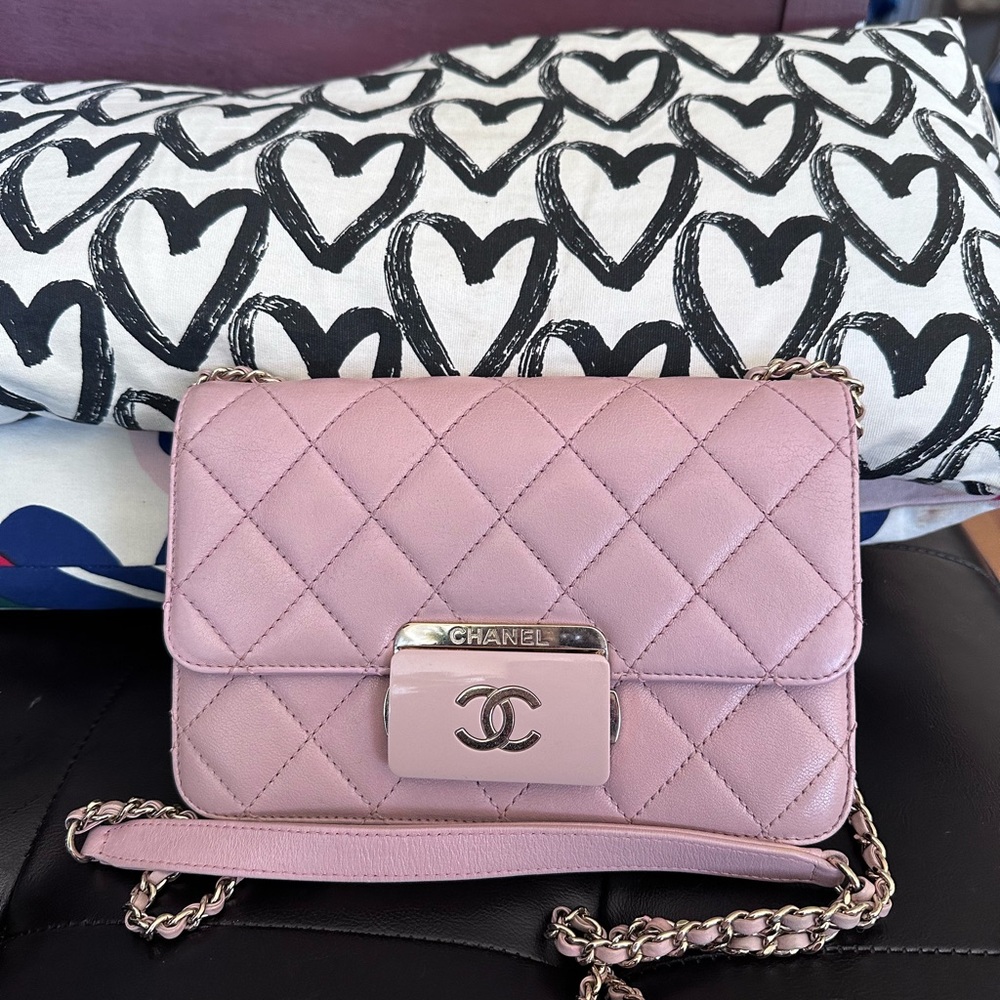 Chanel pink mini beauty lock bag in sheepskin leather